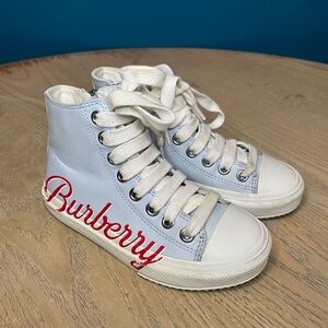 Burberry Kids High Top Sneakers Light Blue Red Size 28 US Children’s 10.5